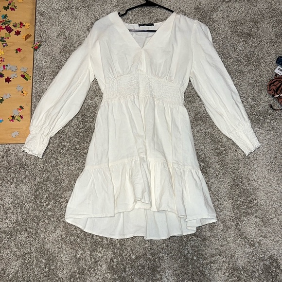 ZARA OYSTER WHITE LINEN BLEND DRESS SIZE SMALL FITS UP TO A MEDIUM - Picture 6 of 11